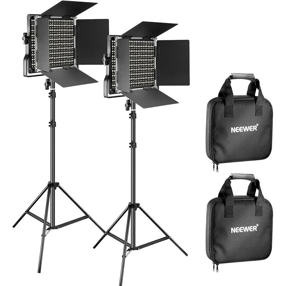 NEEWER 660 LED Video Light with Barndoor and Light Stand - 2 Pack
