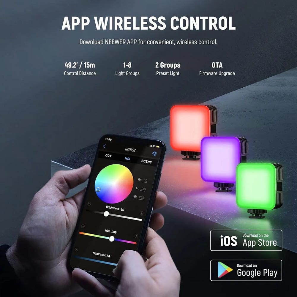 NEEWER RGB62 RGB LED Video Light with App Control