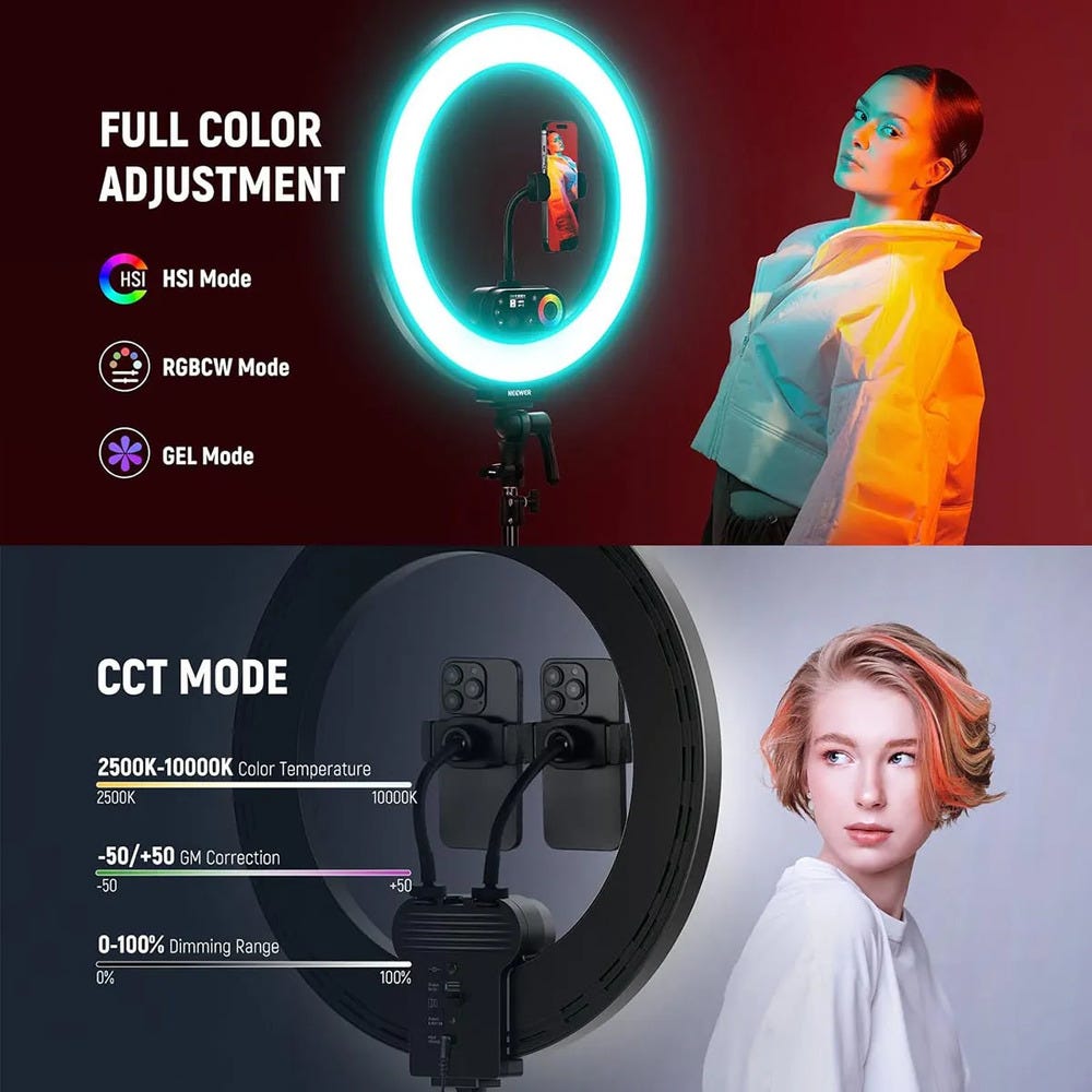 NEEWER RL45C RGB Edge Lit Soft Ring Light with Phone Holder and Light Stand