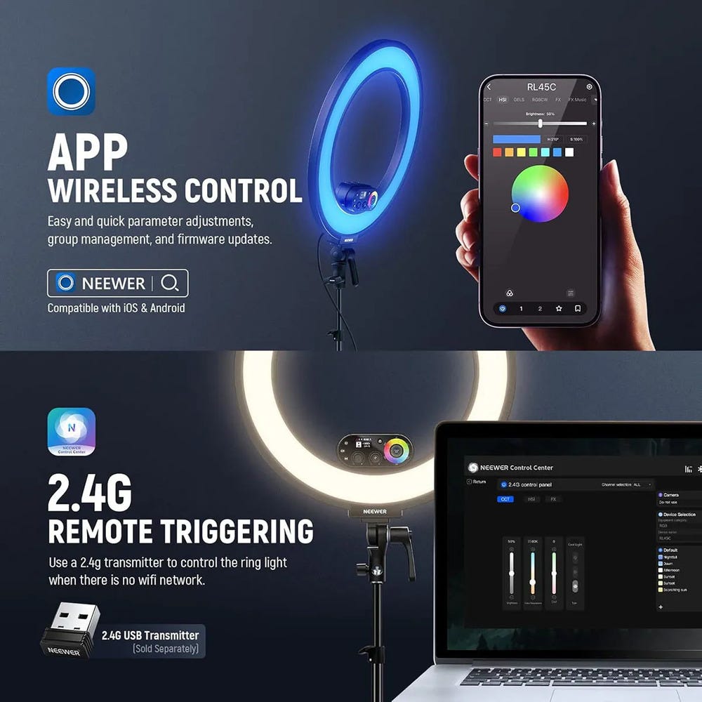 NEEWER RL45C RGB Edge Lit Soft Ring Light with Phone Holder and Light Stand
