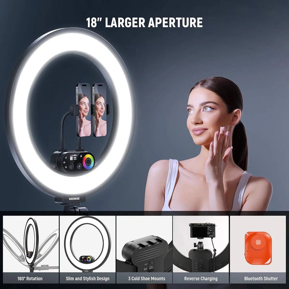 NEEWER RL45C RGB Edge Lit Soft Ring Light with Phone Holder and Light Stand