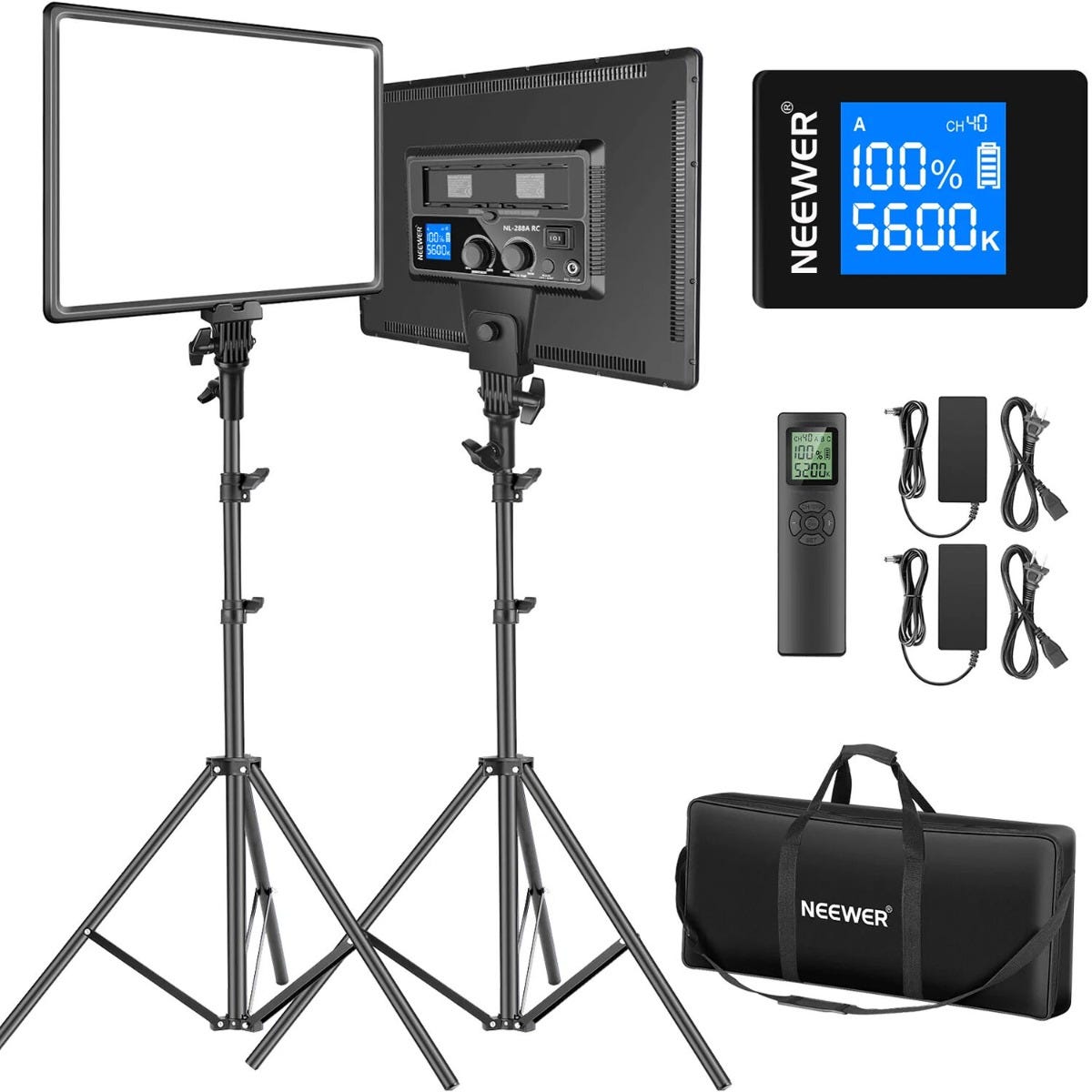 NEEWER NL-288ARC LED Video Light with Light Stand - 2 Pack