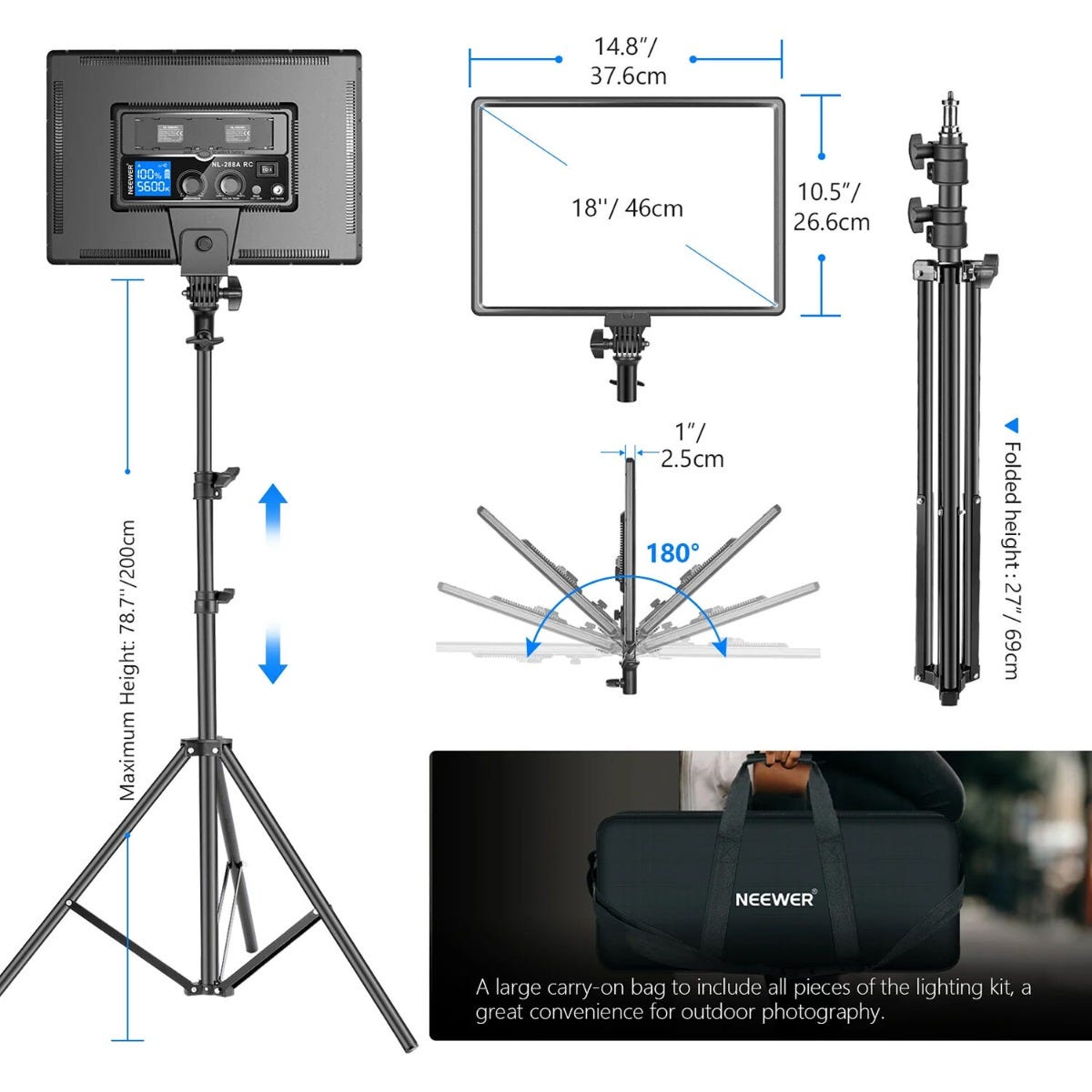 NEEWER NL-288ARC LED Video Light with Light Stand - 2 Pack