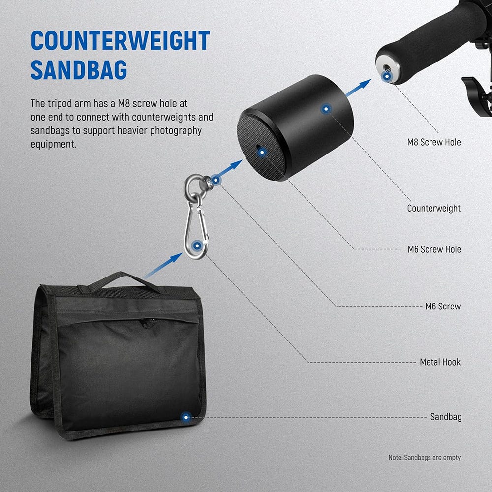NEEWER 1.55m Boom Arm with 1.5kg Sandbag