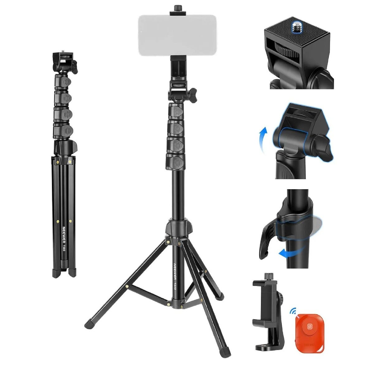 NEEWER TS03 1.65m Phone Tripod with Remote