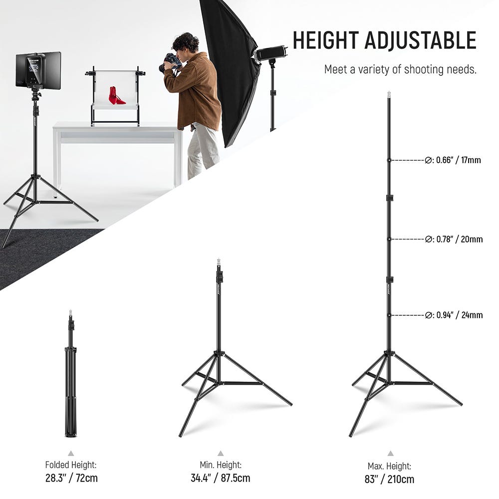 NEEWER 2.1m Aluminium Light Stand - 2 Pack