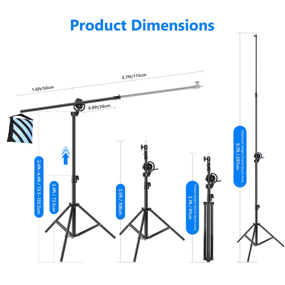 NEEWER 2.95m Light Stand with Boom Arm