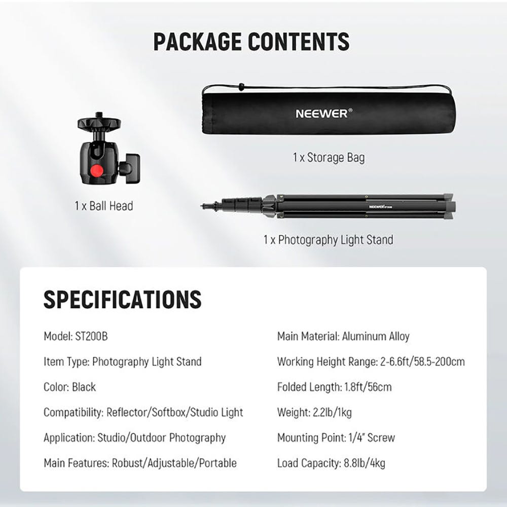 NEEWER 2m Light Stand with Ball Head