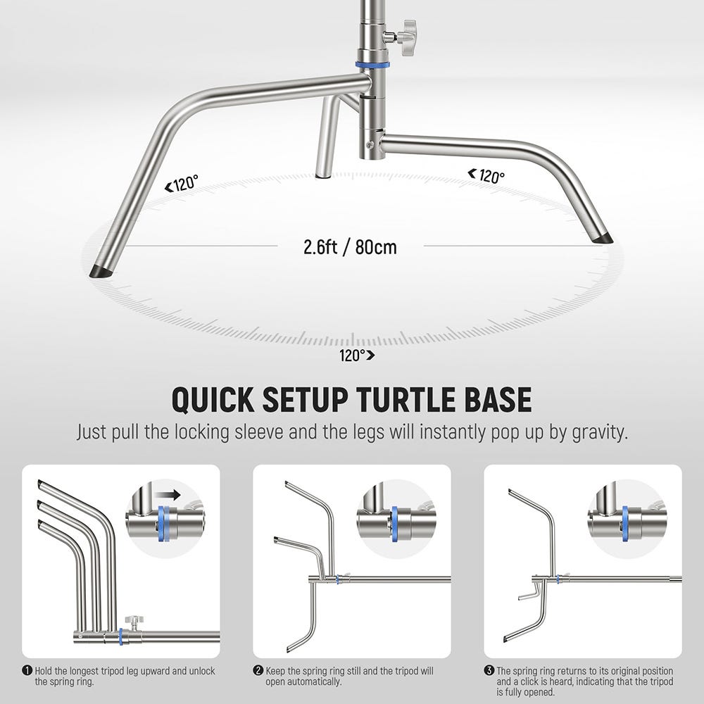 NEEWER 3.2m Stainless Steel Light Stand with Boom Arm