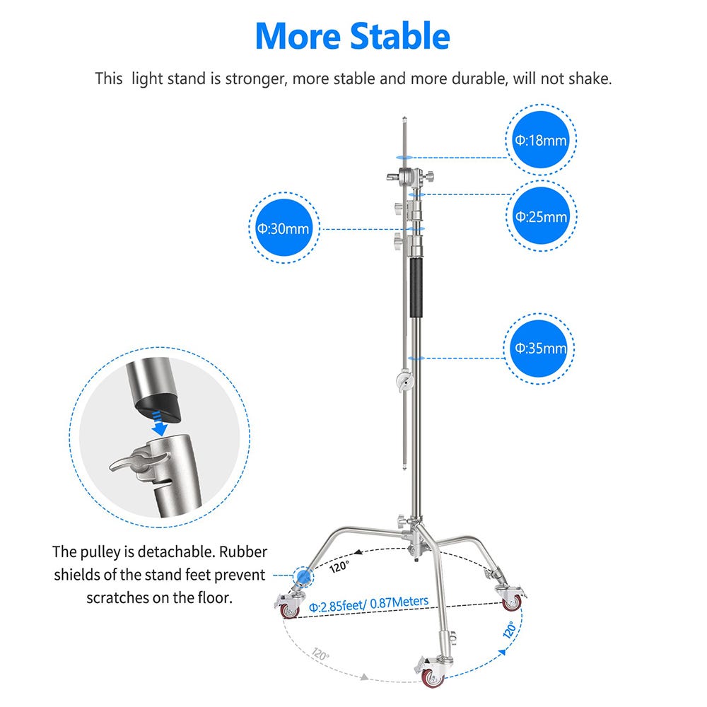 NEEWER 3.3m Metal C-Stand with Boom Arm and Wheels