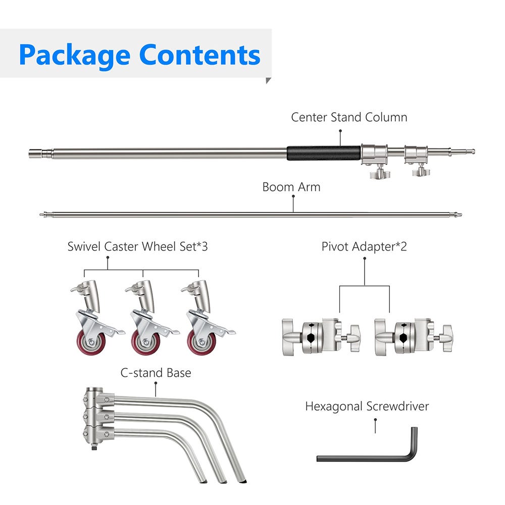 NEEWER 3.3m Metal C-Stand with Boom Arm and Wheels