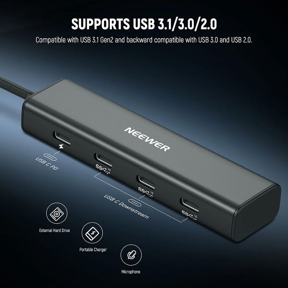 NEEWER 4-in-1 USB Hub with Cold Shoe Mount