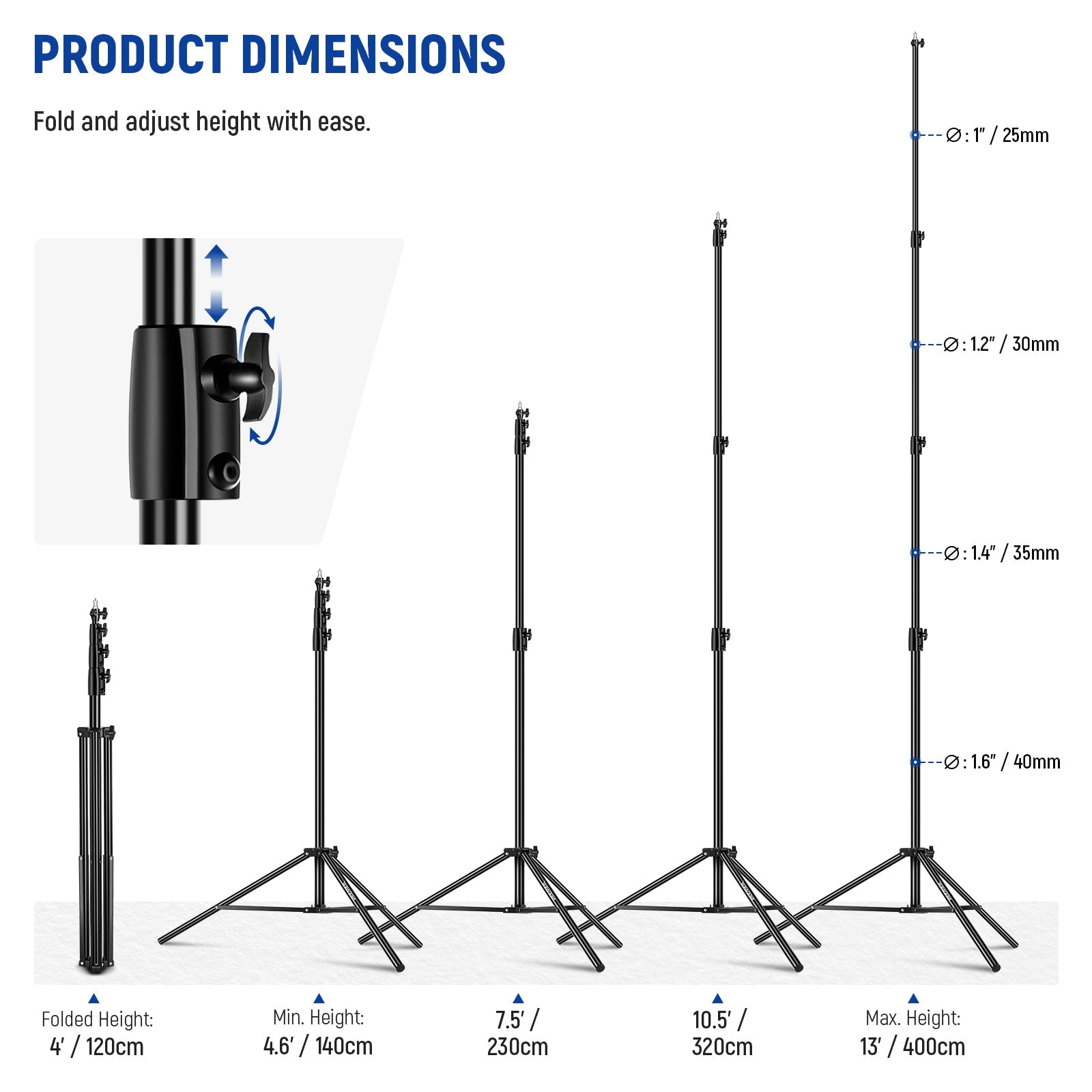 NEEWER 400cm 25-30-35-40mm Air Cushion Light Stand