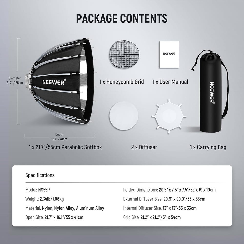 NEEWER 55cm Quick Release Parabolic Bowens Mount Softbox