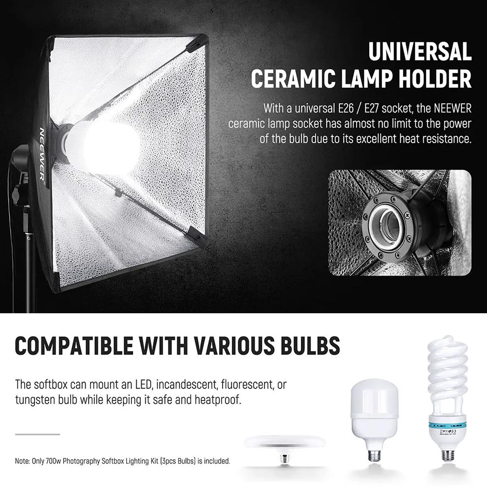 NEEWER 60x60cm Softbox Kit with E27 Sockets - 2 Pack