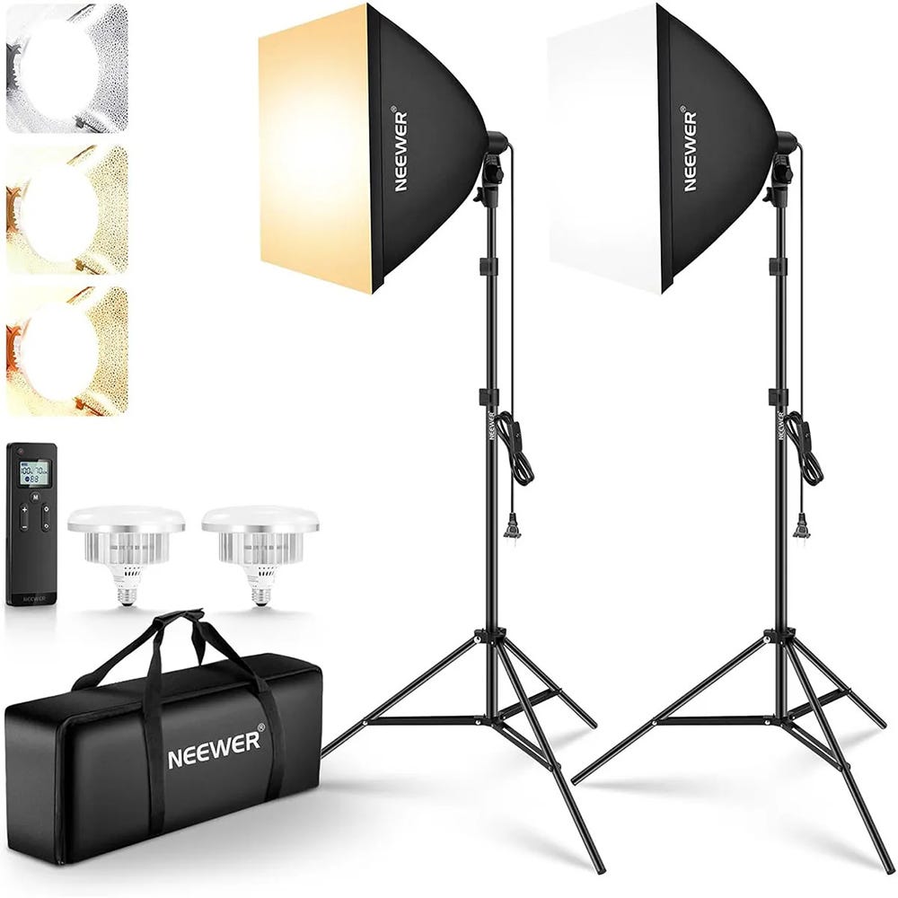 NEEWER 60x60cm Softbox with Lights and Light Stand - 2 Pack