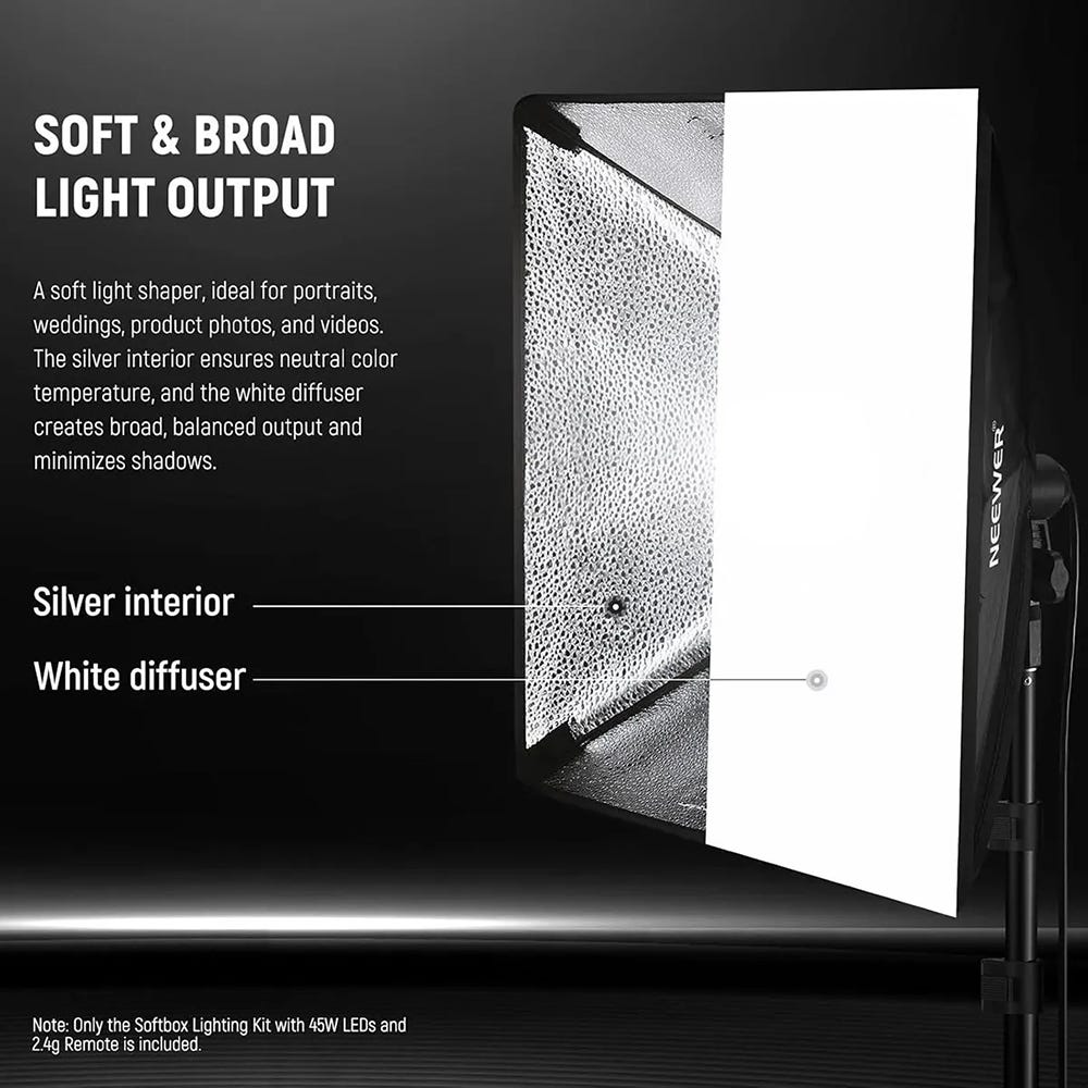 NEEWER 60x60cm Softbox with Lights and Light Stand - 2 Pack