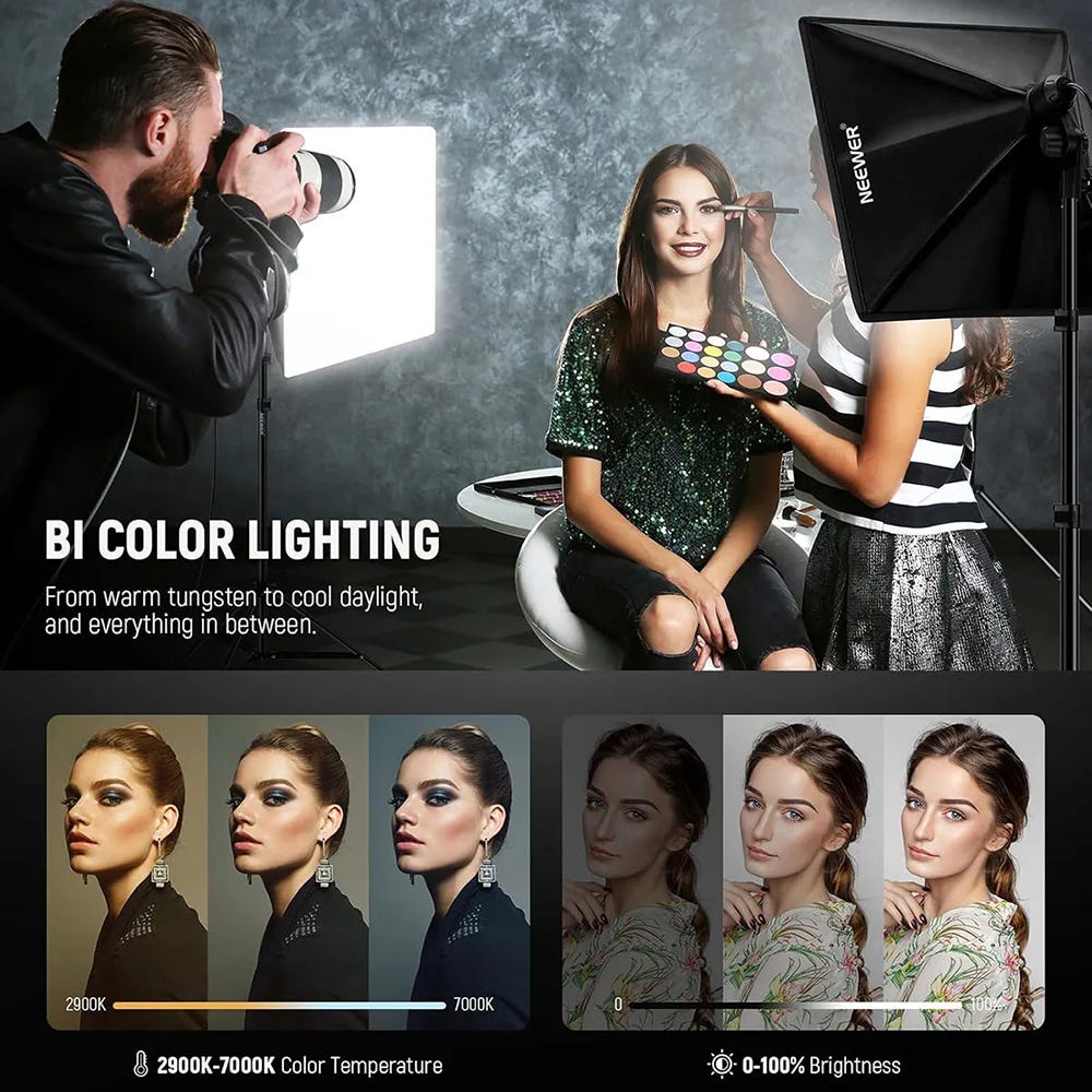 NEEWER 60x60cm Softbox with Lights and Light Stand - 2 Pack