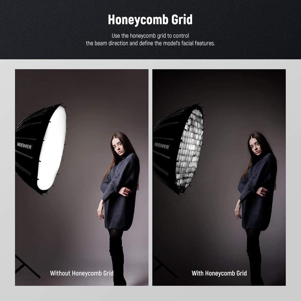 NEEWER 65cm Wide Parabolic Quick Release Softbox with Honeycomb Grid