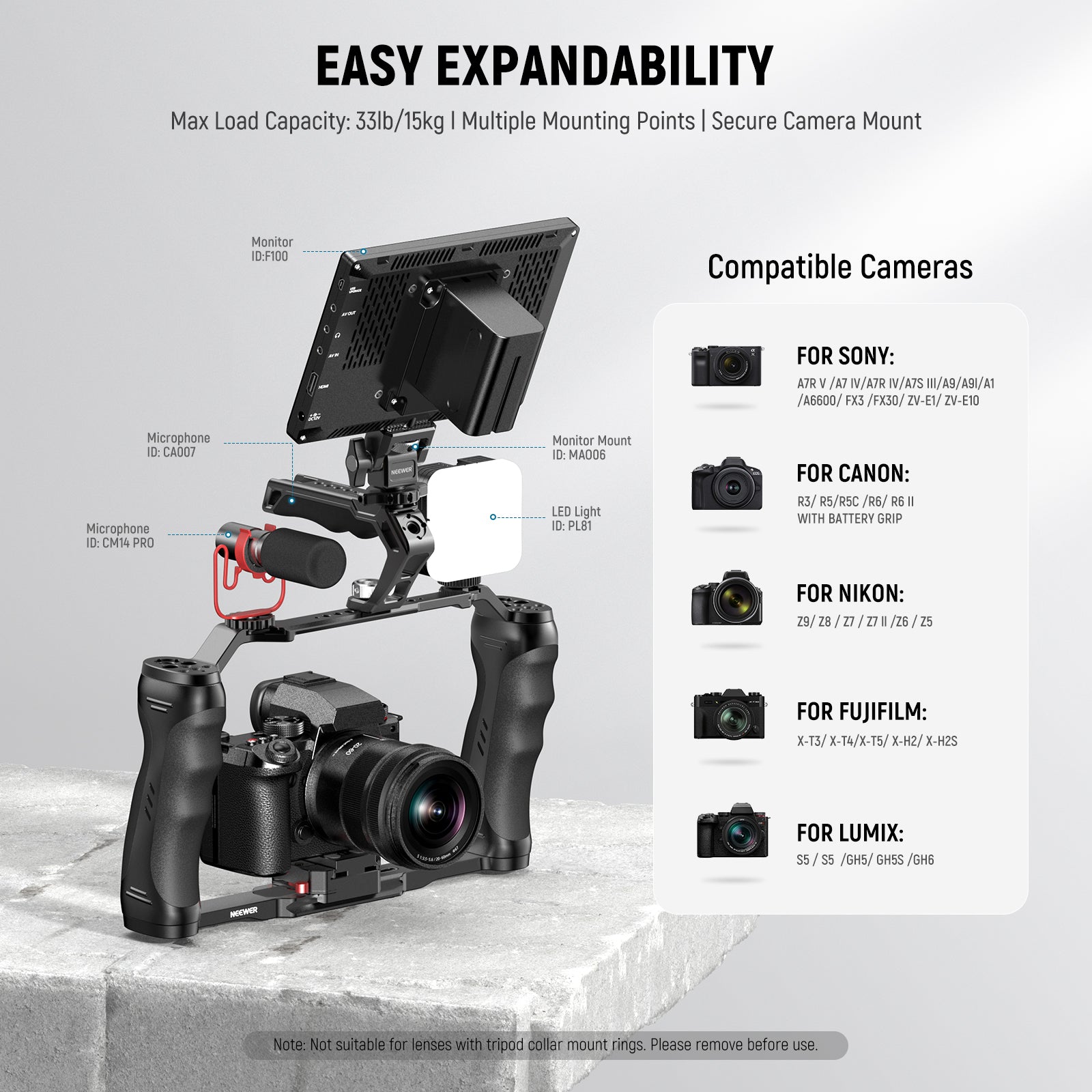 NEEWER CA077 Universal Camera Cage with Arca-Swiss QR Plate 