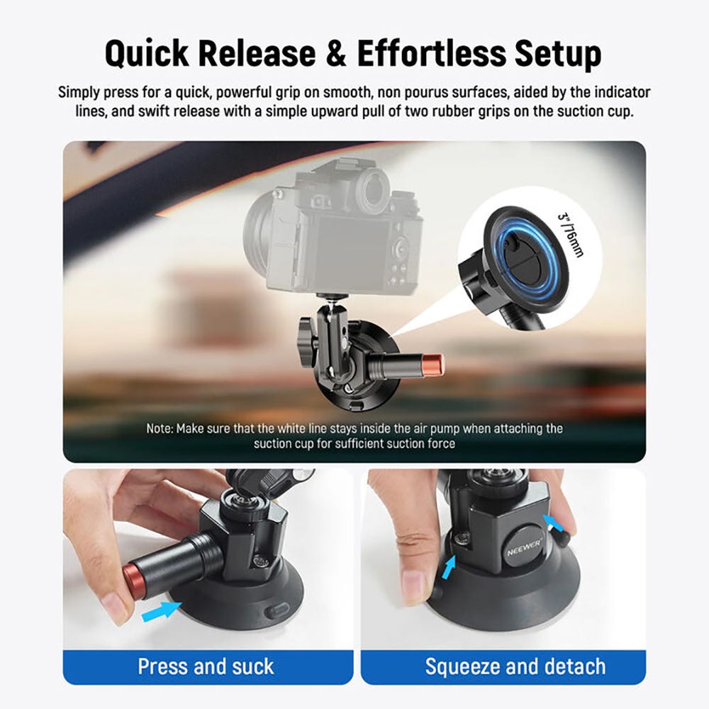 NEEWER CA104 3" Suction Cup Camera Mount with Magic Arm