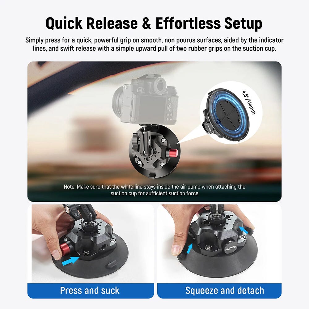 NEEWER CA105 4.5" Suction Cup Camera Mount with Magic Arm