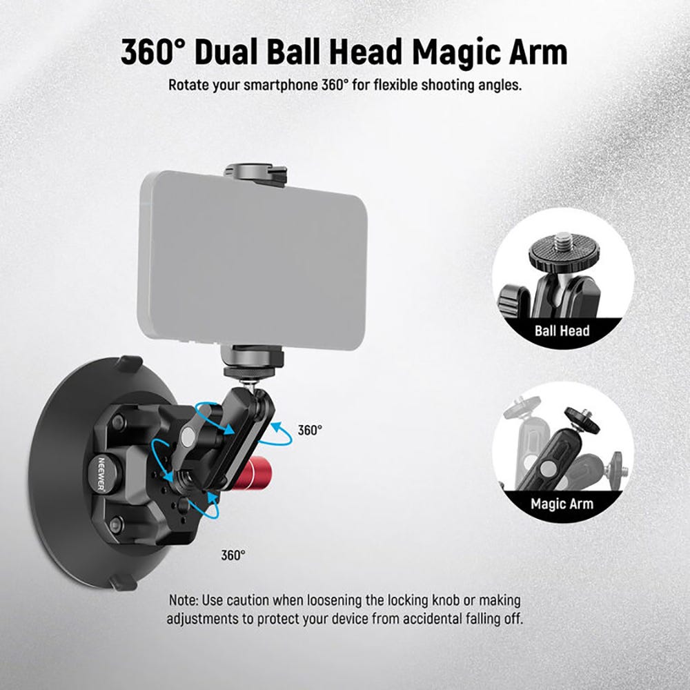 NEEWER CA105 4.5" Suction Cup Camera Mount with Magic Arm