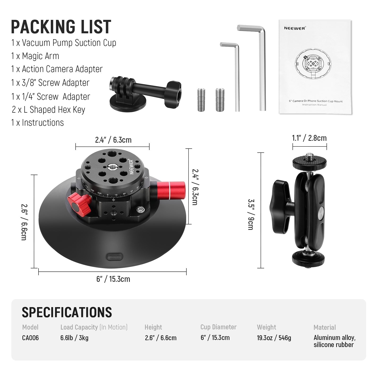 NEEWER Camera Suction Cup Mount 