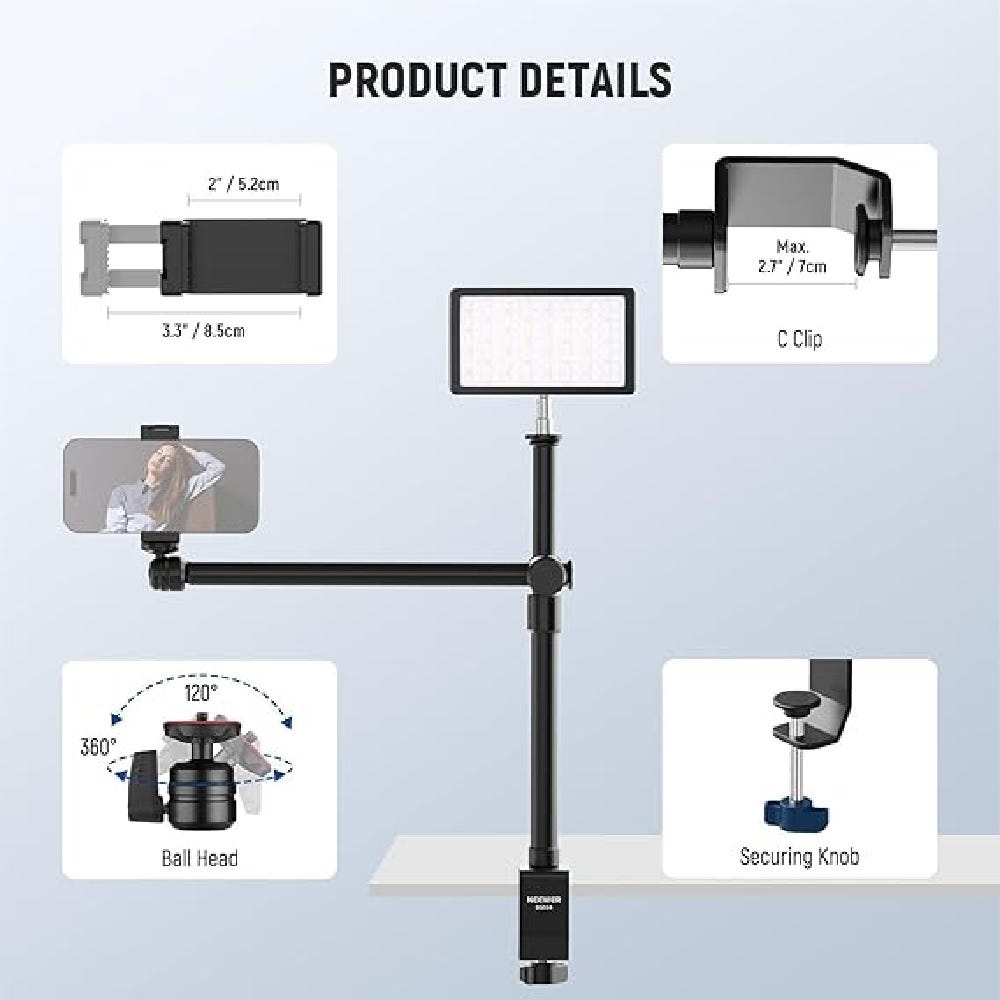 NEEWER DS-024 Overhead Camera Desk Stand with Boom Arm
