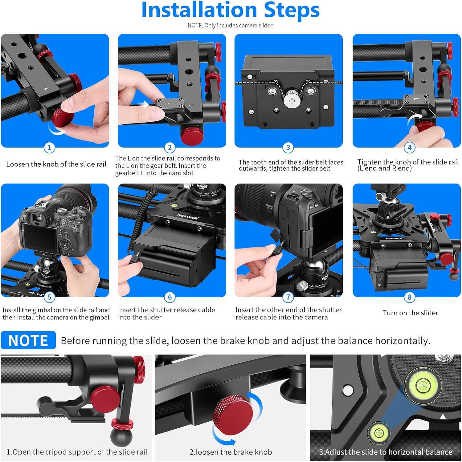 NEEWER ER1-120 120cm Carbon Fiber Motorized Camera Slider with App Control & Remote