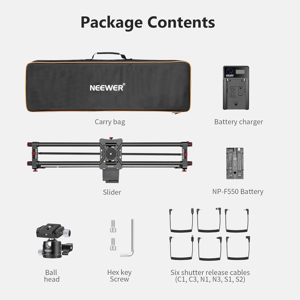 NEEWER ER1-120 120cm Carbon Fiber Motorized Camera Slider with App Control & Remote