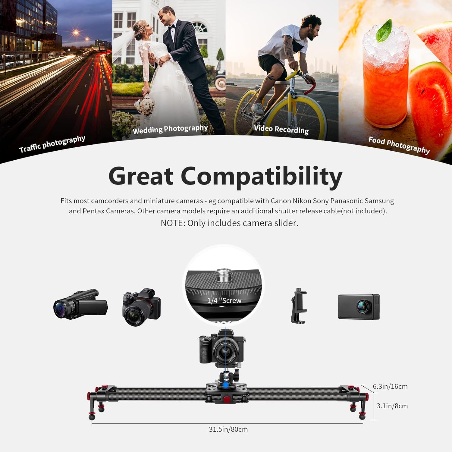 NEEWER ER1-80 80cm Carbon Fiber Motorized Camera Slider with App Control