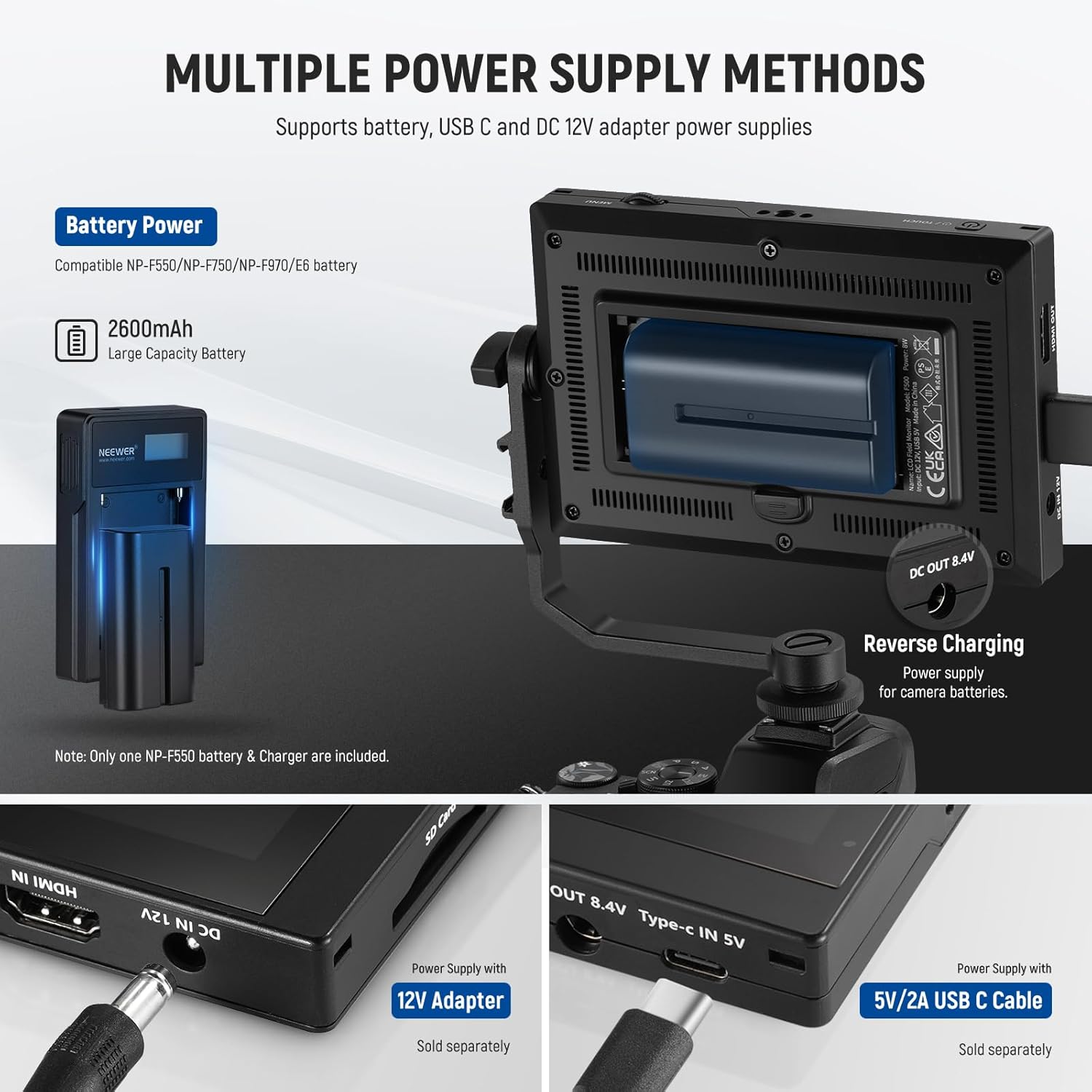 NEEWER F500 5.5" Camera Field Monitor with NP-F550 Battery