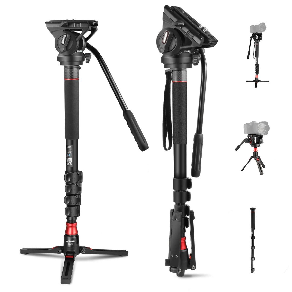 NEEWER GM76 Pro Monopod with Fluid Head and Feet 