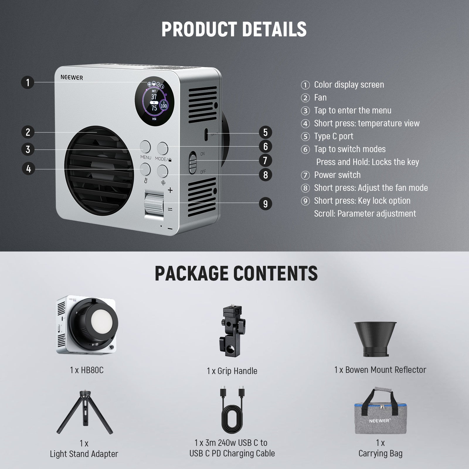 NEEWER HB80C Mini RGB LED Video Light Kit