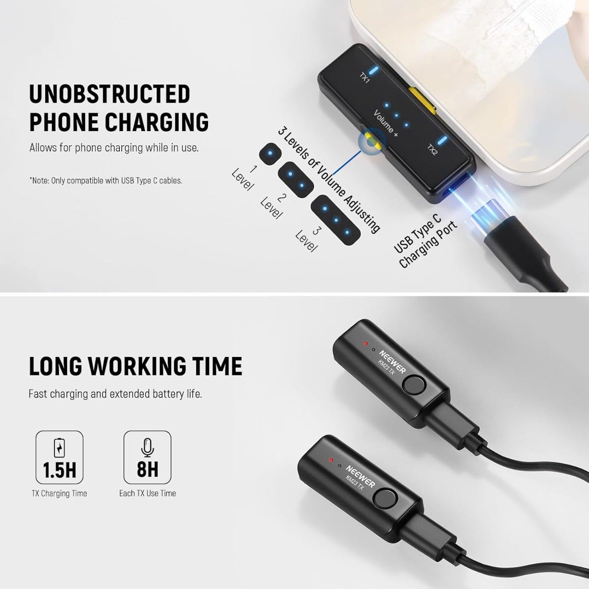 NEEWER KM23 Wireless USB-C Lavalier Microphone