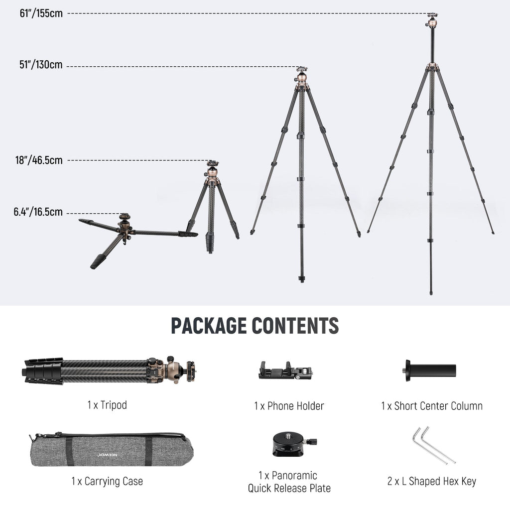 NEEWER LITETRIP LT35 Carbon Fiber Travel Tripod