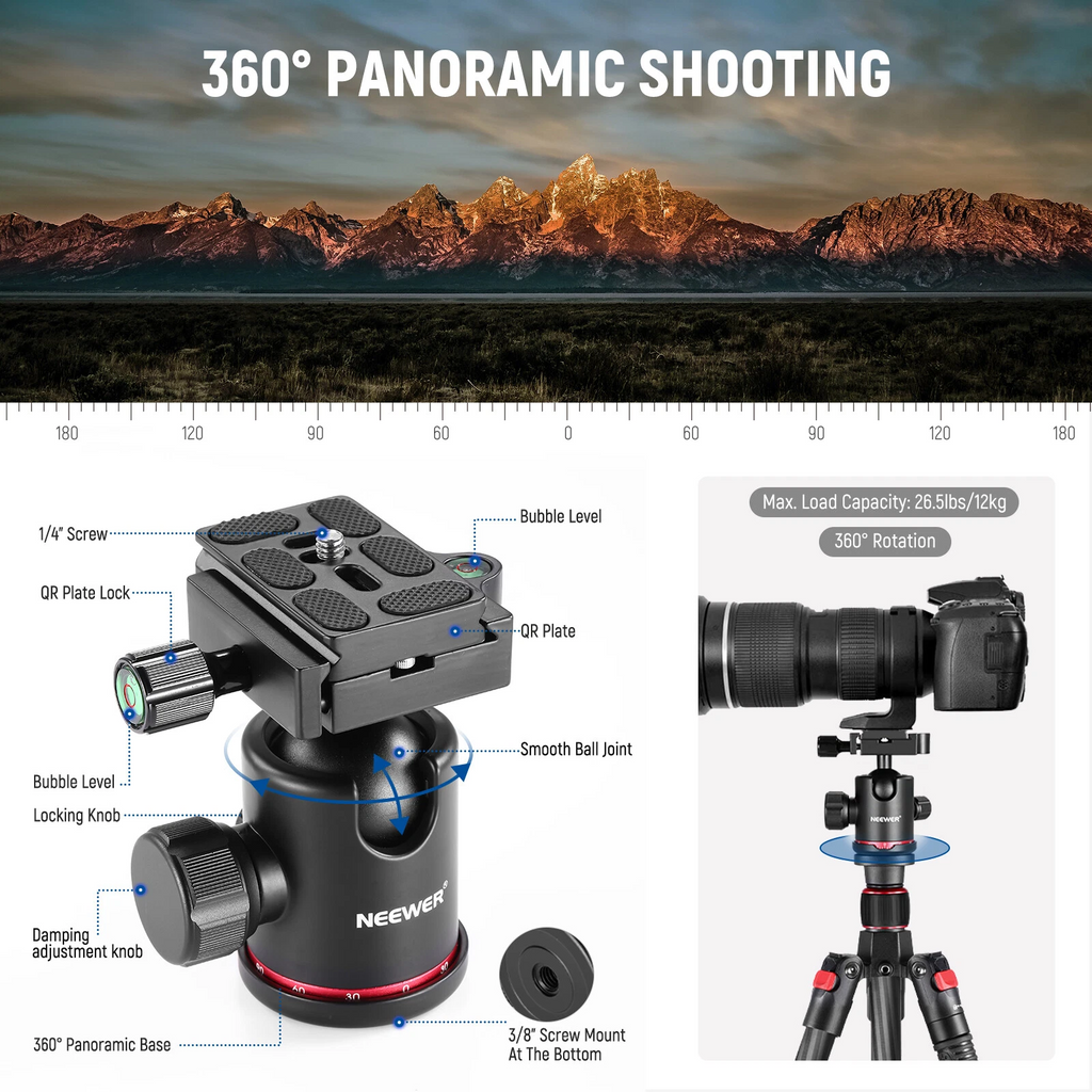 NEEWER N55C Carbon Fiber Tripod Kit