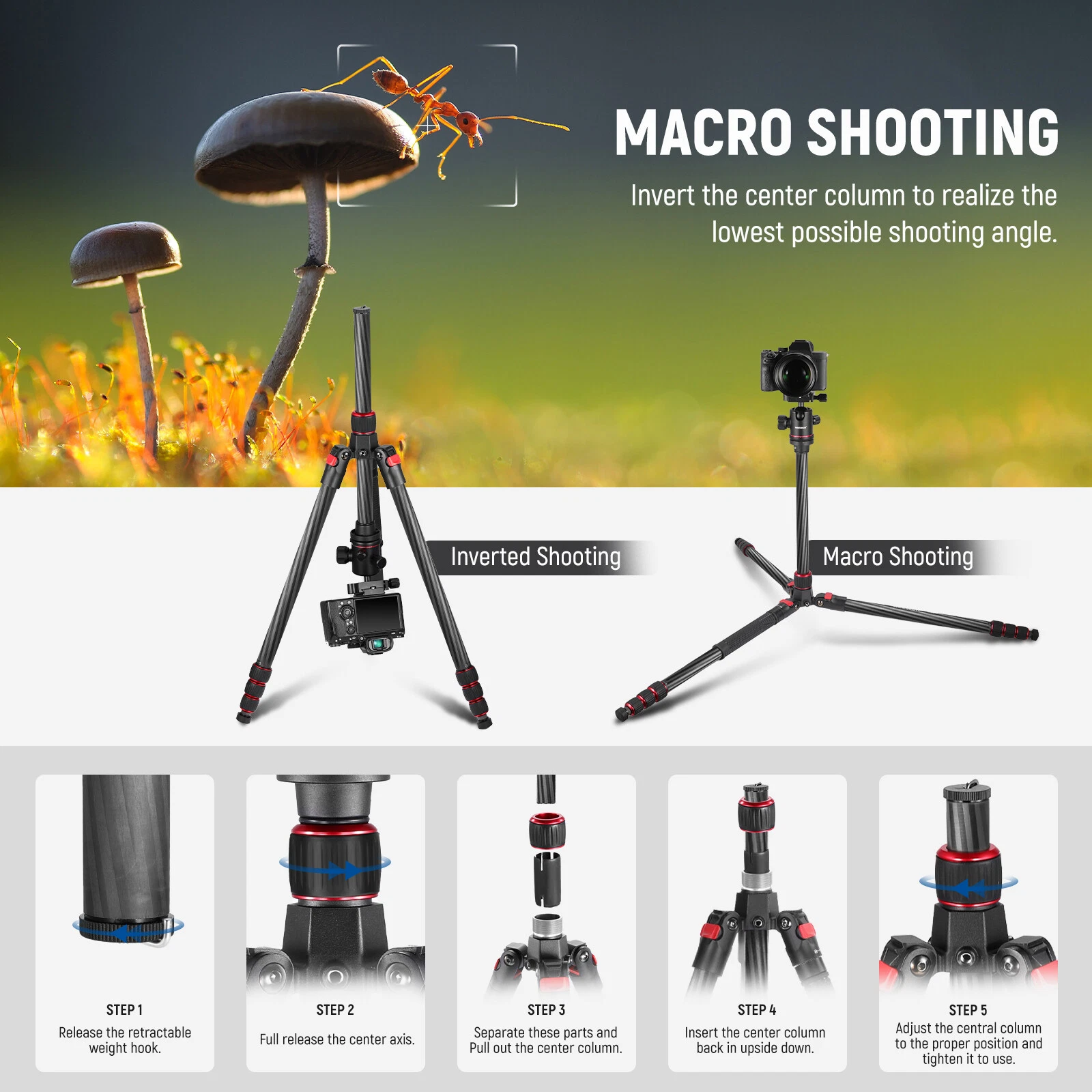 NEEWER N55C Carbon Fiber Tripod Kit