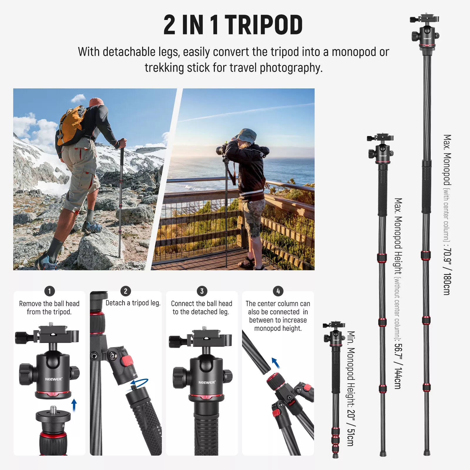 NEEWER N55C Carbon Fiber Tripod Kit