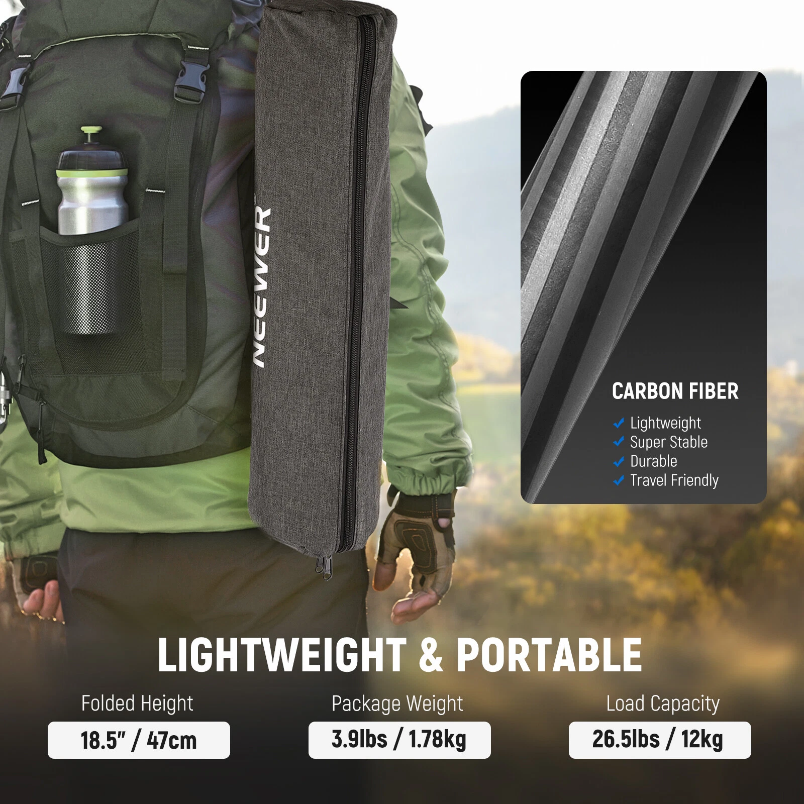 NEEWER N55C Carbon Fiber Tripod Kit