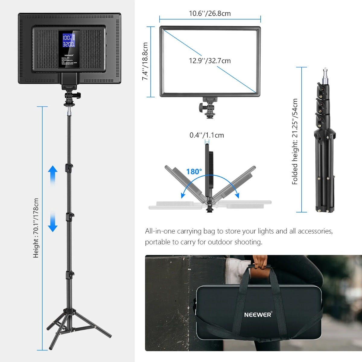 NEEWER NL-192AI LED Video Light with Light Stand - 2 Pack