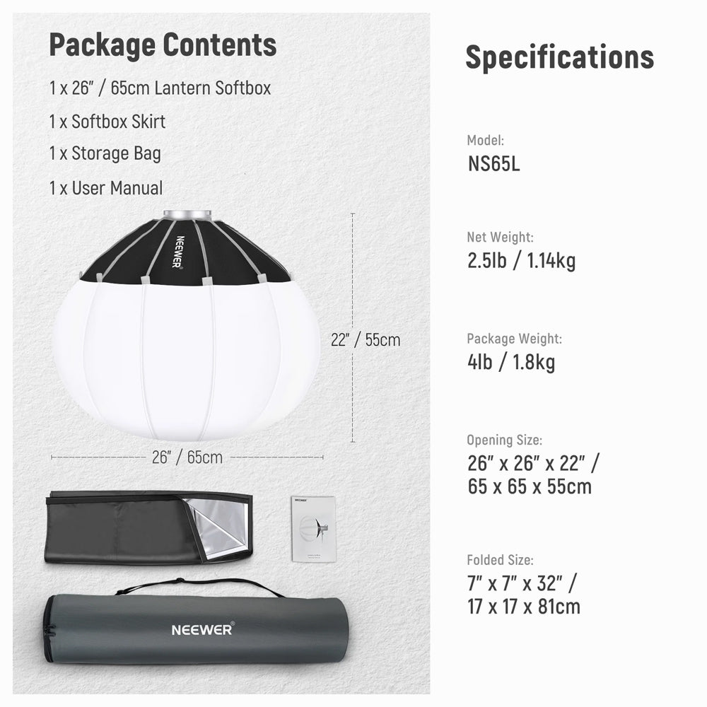 NEEWER NS65L 65cm Quick Release Lantern Softbox with Barn Doors