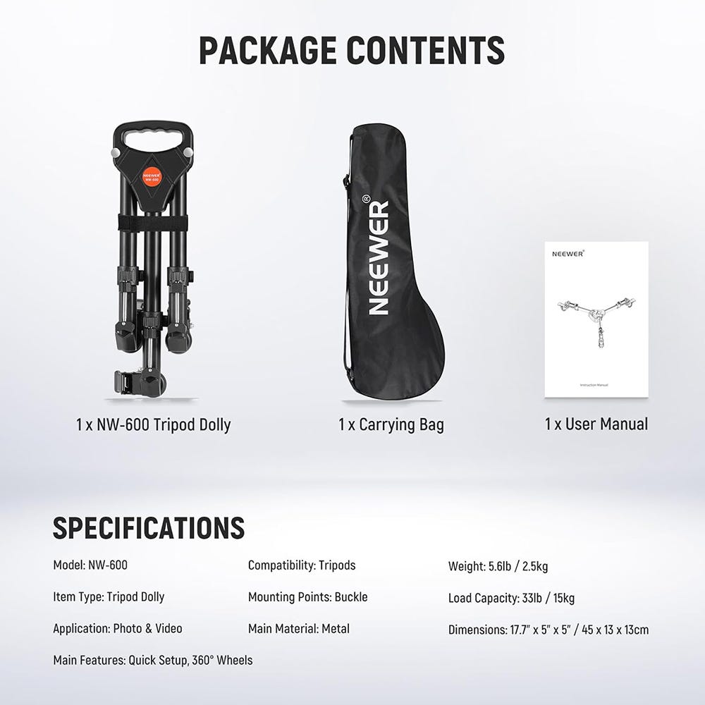 NEEWER NW-600 Tripod Slider with 2" Wheels