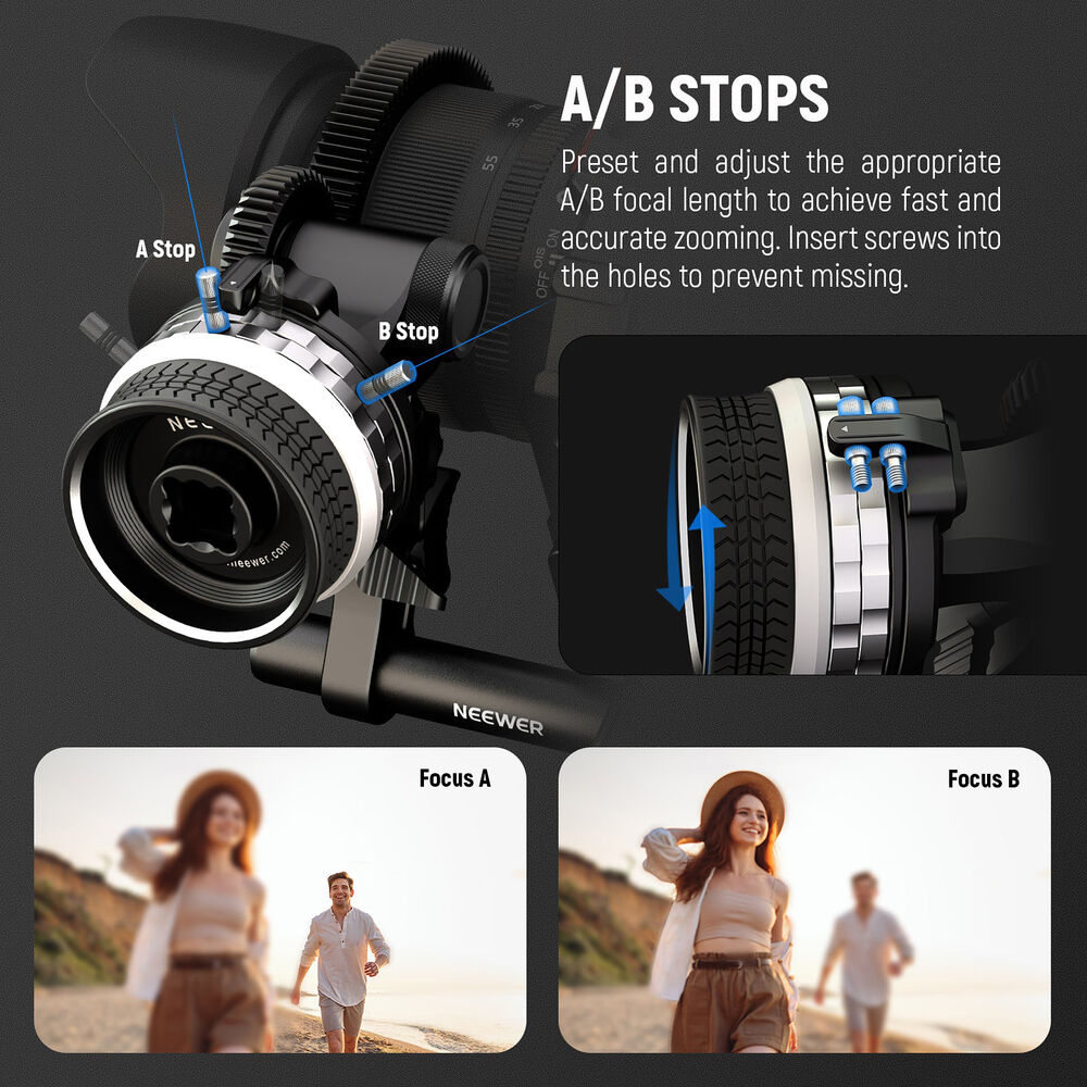 NEEWER PG001 Mini Follow Focus with A/B stops & 15mm Rod Clamp