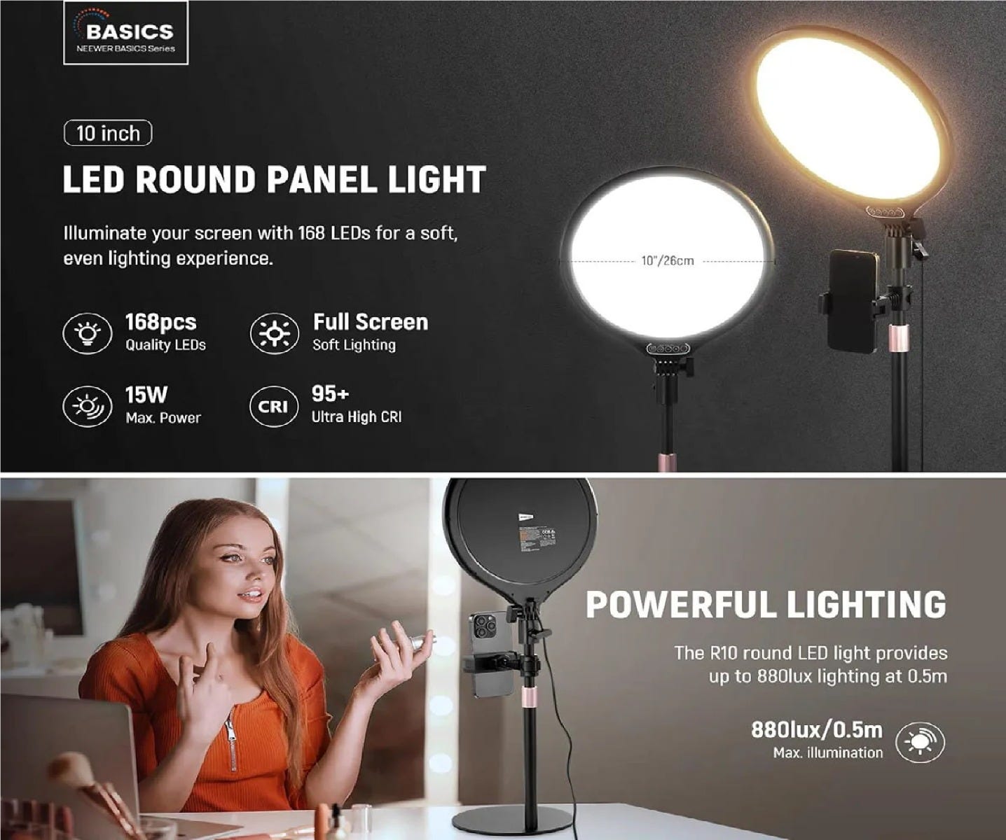 NEEWER R10 Desktop Ring Light with Light Stand and Phone Holder - 2 Pack