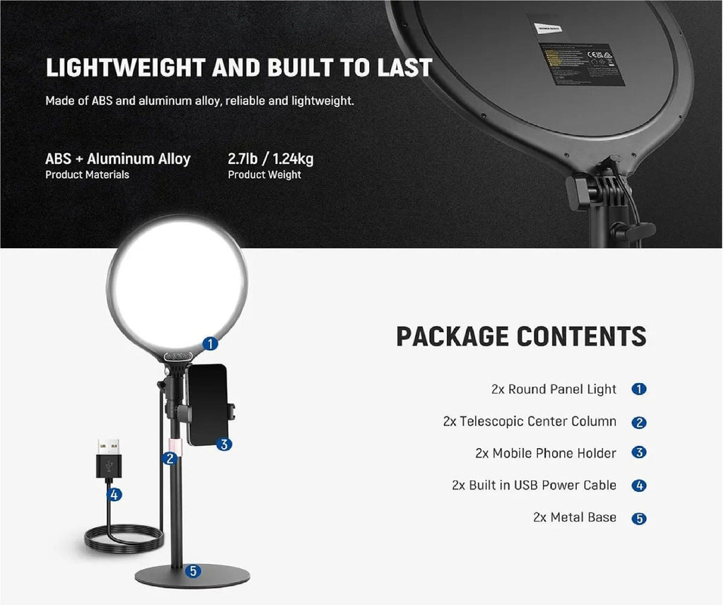 NEEWER R10 Desktop Ring Light with Light Stand and Phone Holder - 2 Pack