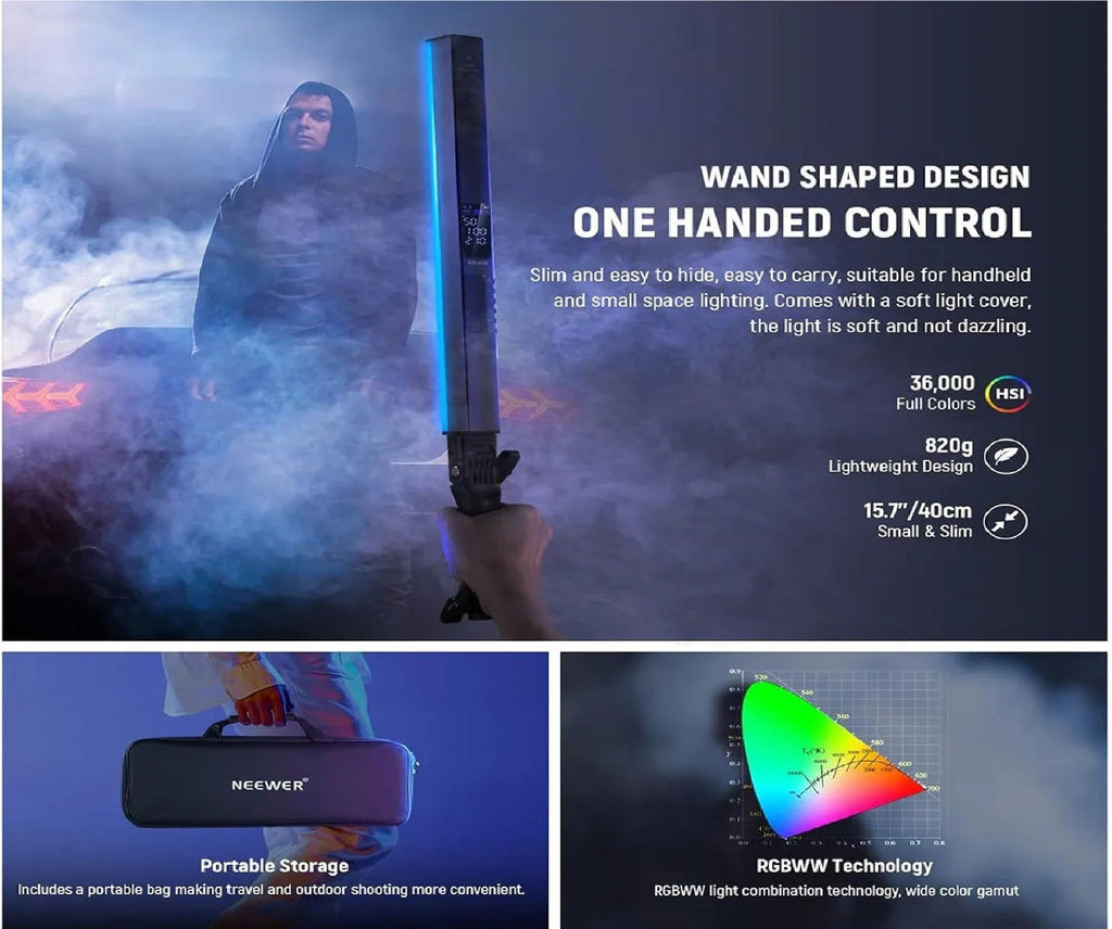 NEEWER RGB2 Handheld RGB LED Video Light Wand - 2 Pack