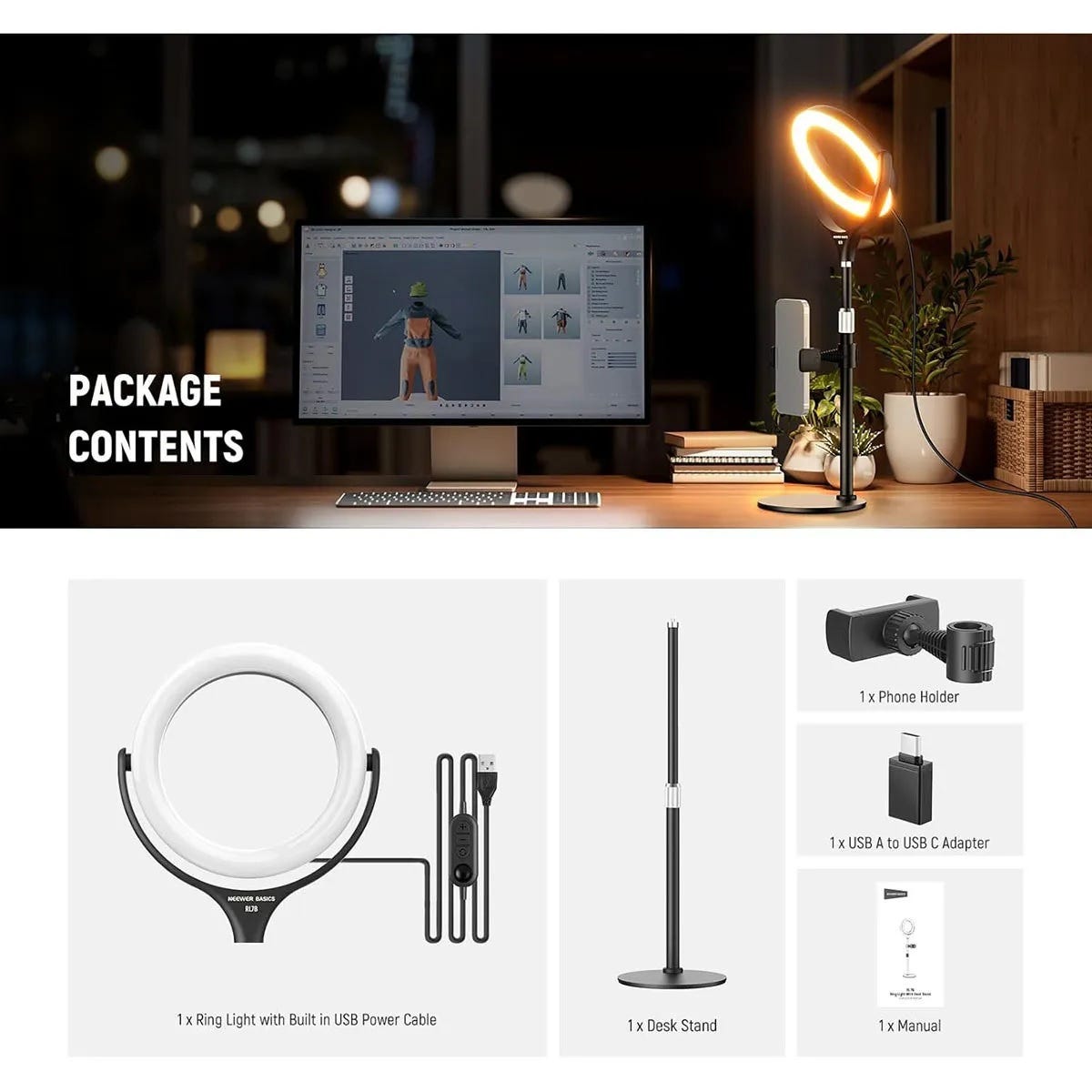 NEEWER RL7B 18cm Ring Light with Mini Stand
