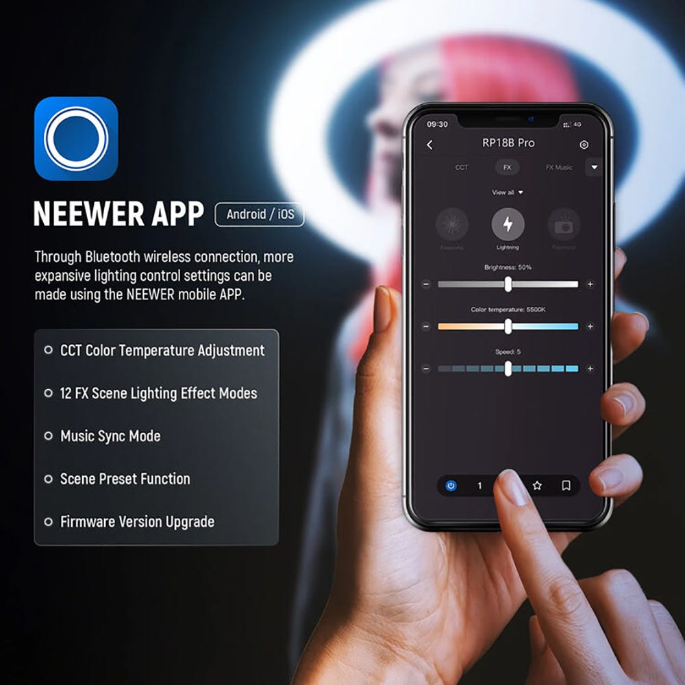 NEEWER RP18B Pro Ring Light Kit with Phone Holder and Light Stand